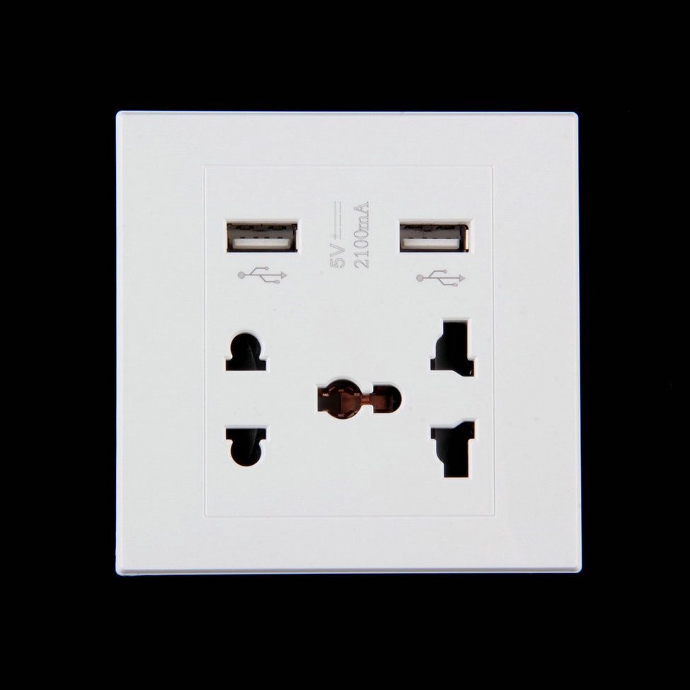 ปลั๊กไฟ USB / เต้ารับฝังผนัง แบบมี USB รุ่น KR-USB0202A (USB Wall Socket) สีขาว-3